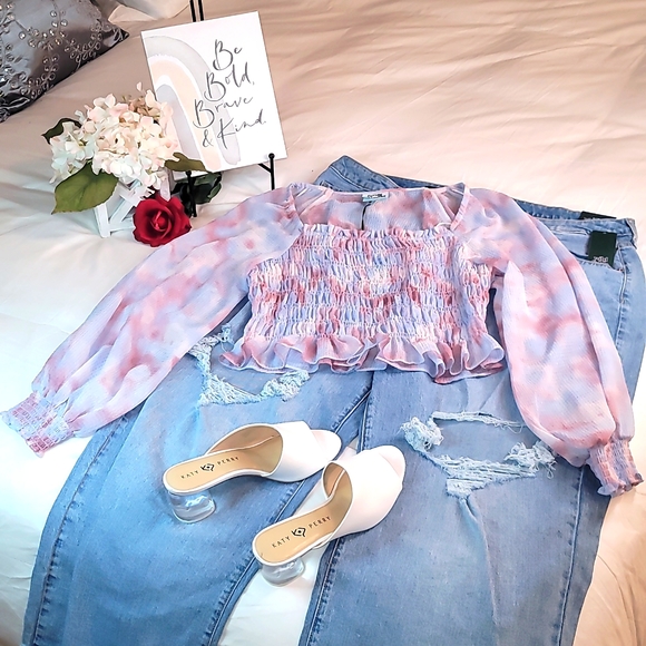 Puff Sleeves Long Sleeve Smocked Bodice Top - Future Collecti… - Picture 3 of 10